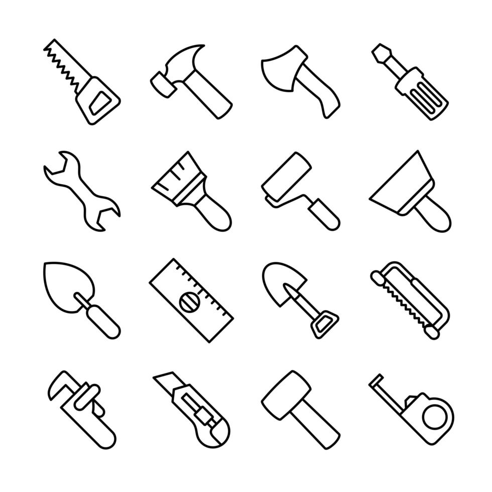 Line Icon Set of Carpentry Tools vector