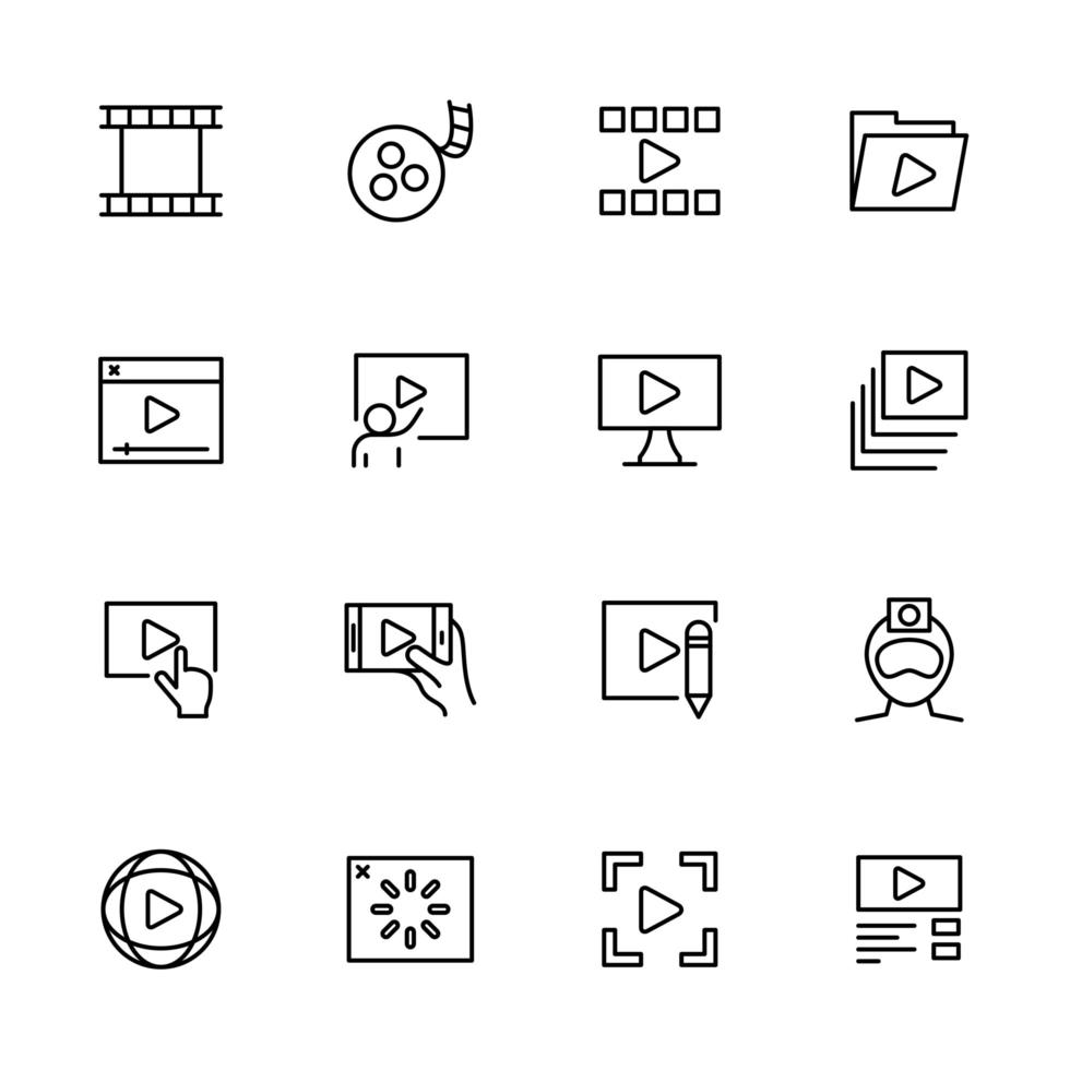 Line Icon Set of Video Production or Publishing Activity vector