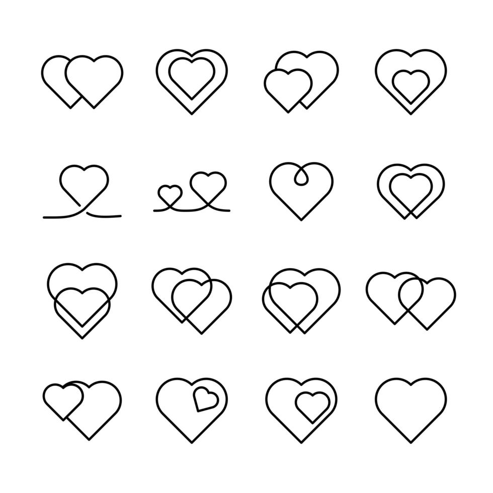 Line Icon Set Collection of Hearts vector