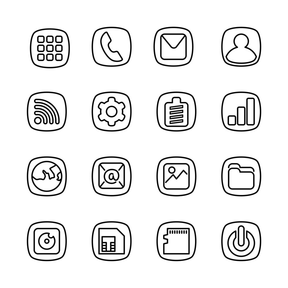 Basic Smartphone Icons Line Art Style vector