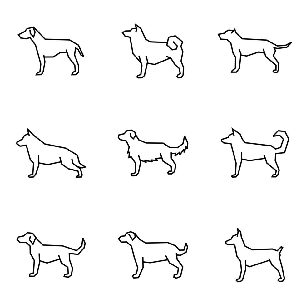 estilo de línea de colección de iconos de perro vector