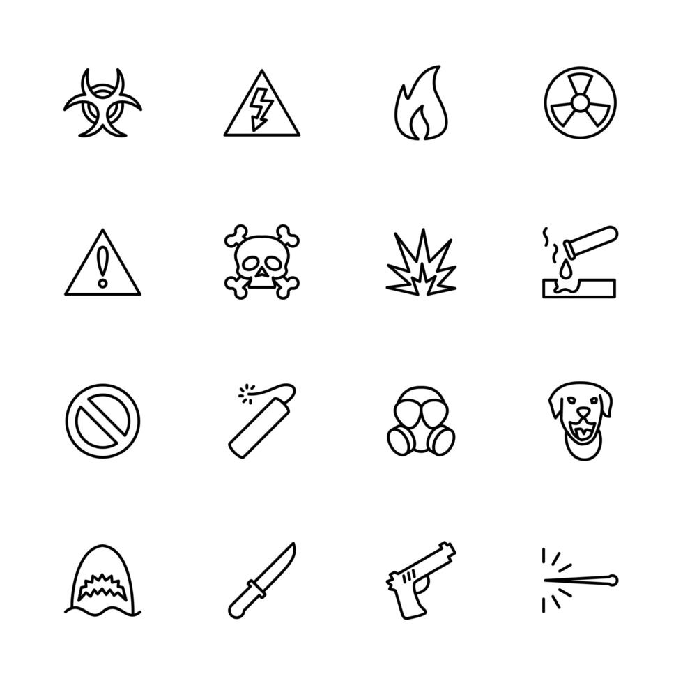 Line Icon Set of Warning Sign vector