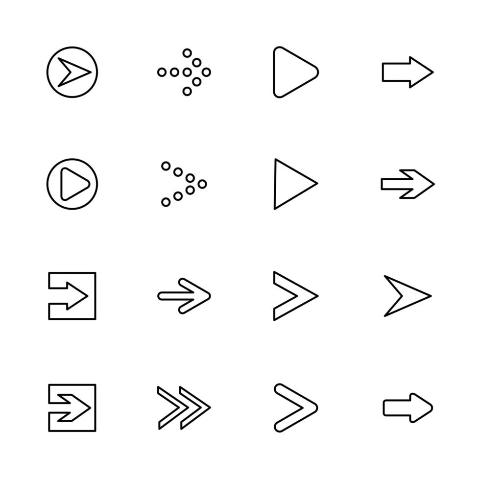 conjunto de flechas delineadas apuntando a la dirección correcta vector