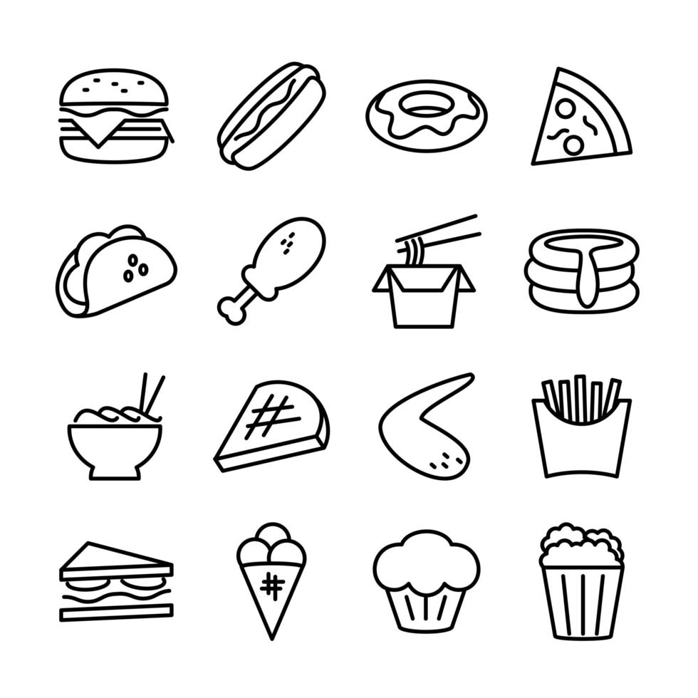 conjunto de iconos de línea de comida rápida vector