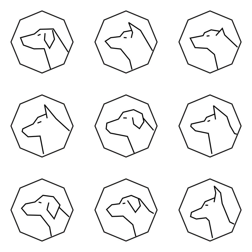 Icon Set Dog Profile Faces Outlined Style vector
