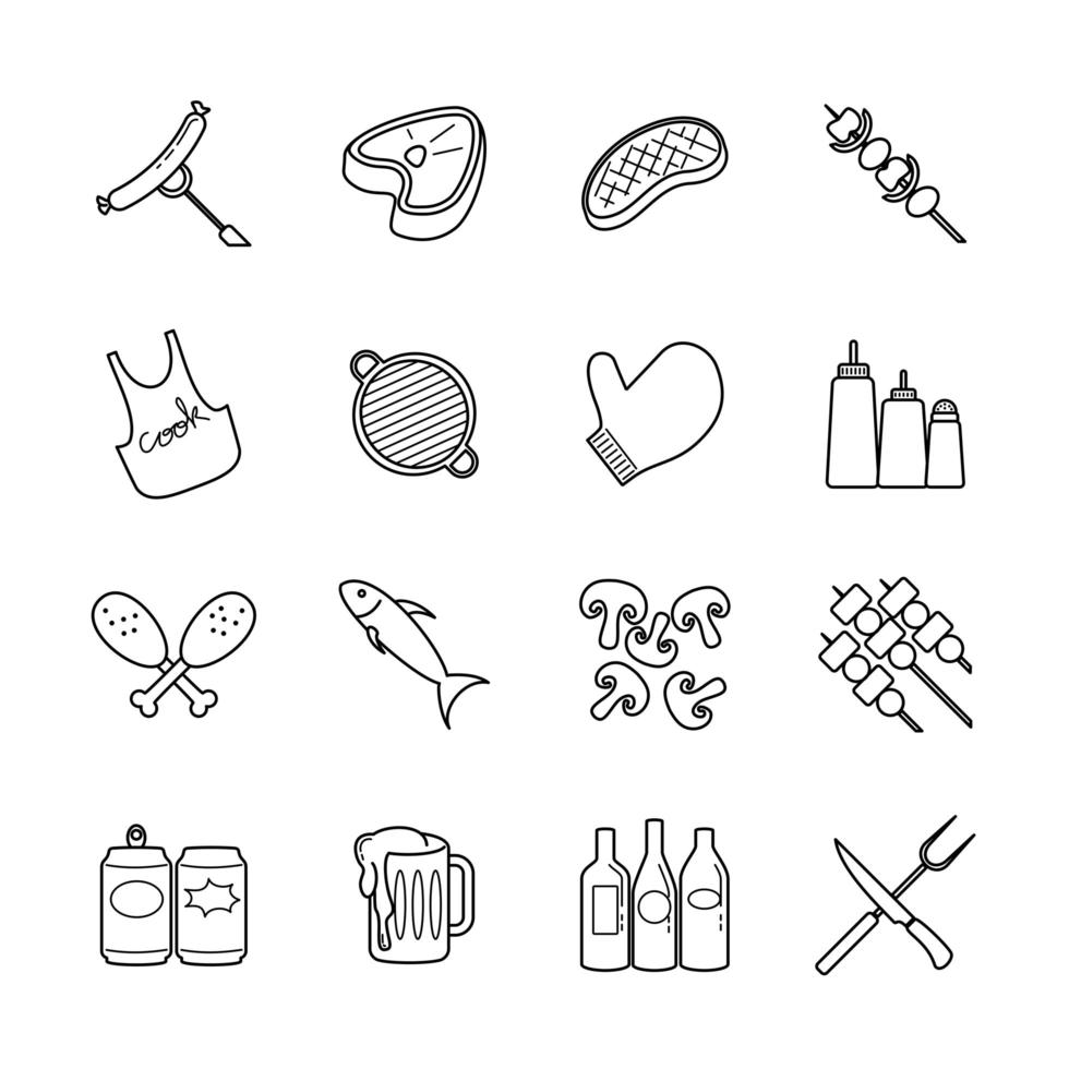 Barbecue Party Line Icon Set vector