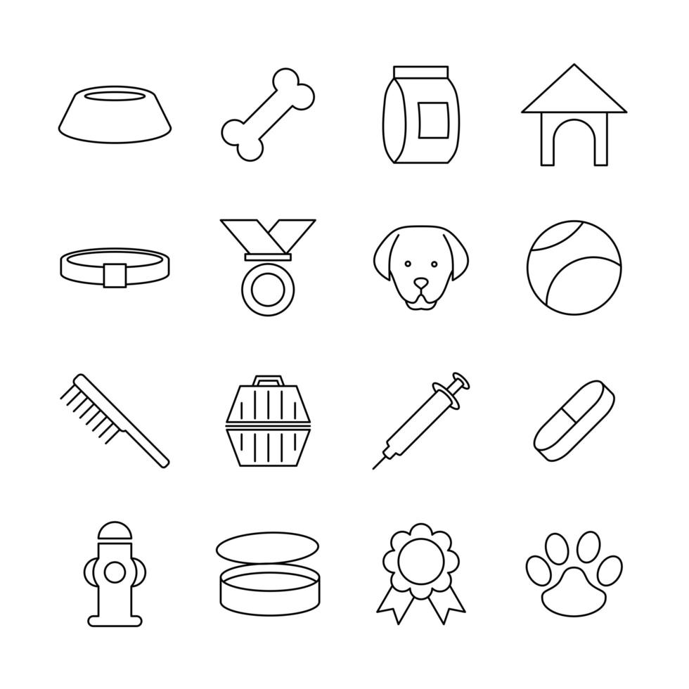 Line Icon Set of Pet Shop or Care Business vector