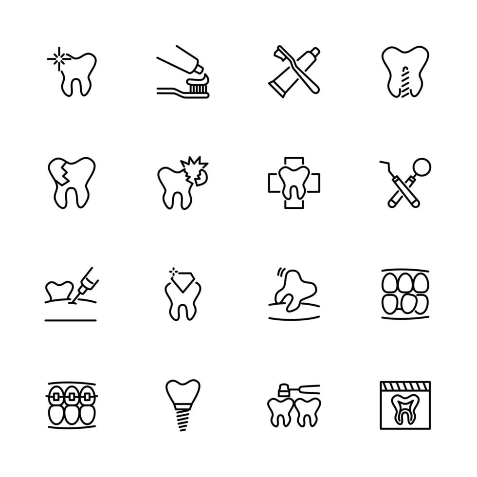 Line Icon Set of Dental Activity vector