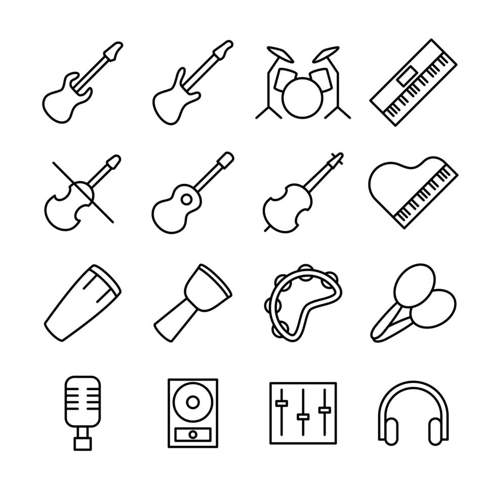 conjunto de iconos lineales para la industria musical vector