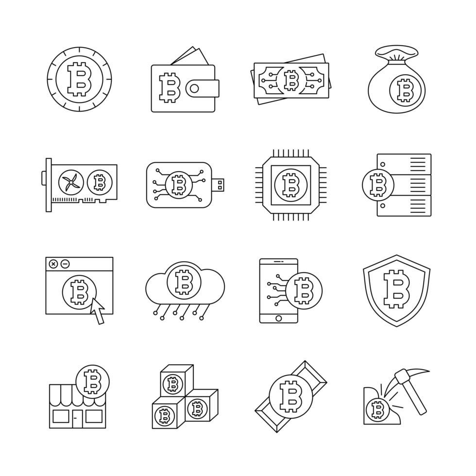 conjunto de iconos de línea bitcoin vector