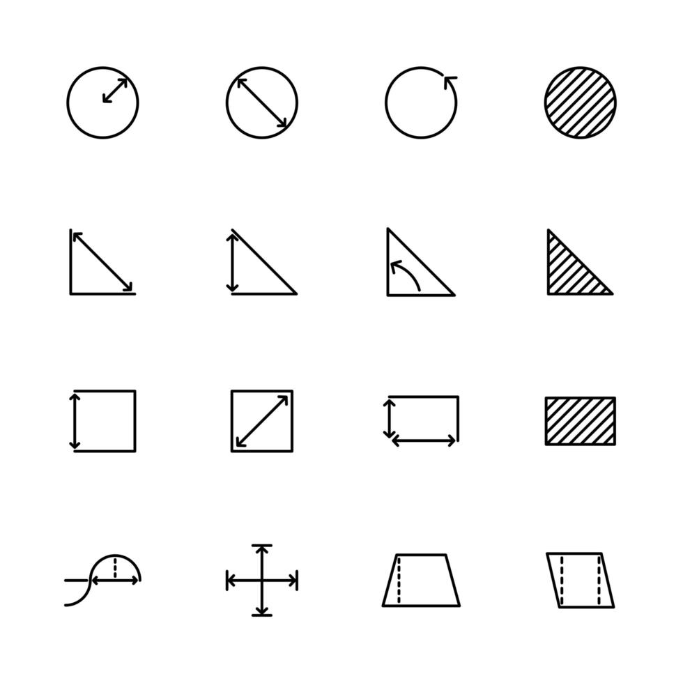 icono de línea establece medición matemática básica o medición vector