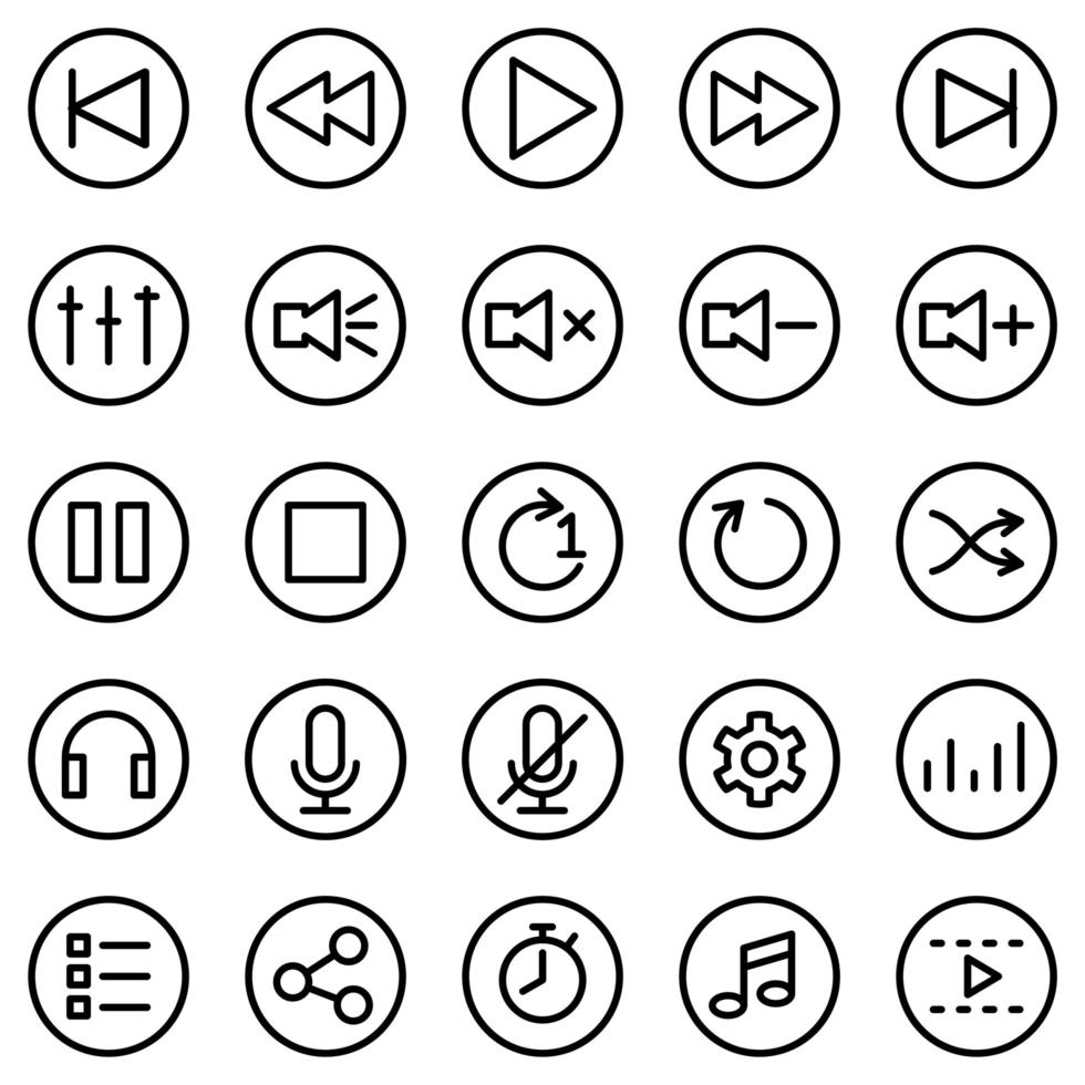Line Icon Set for Media Player Software or Application vector
