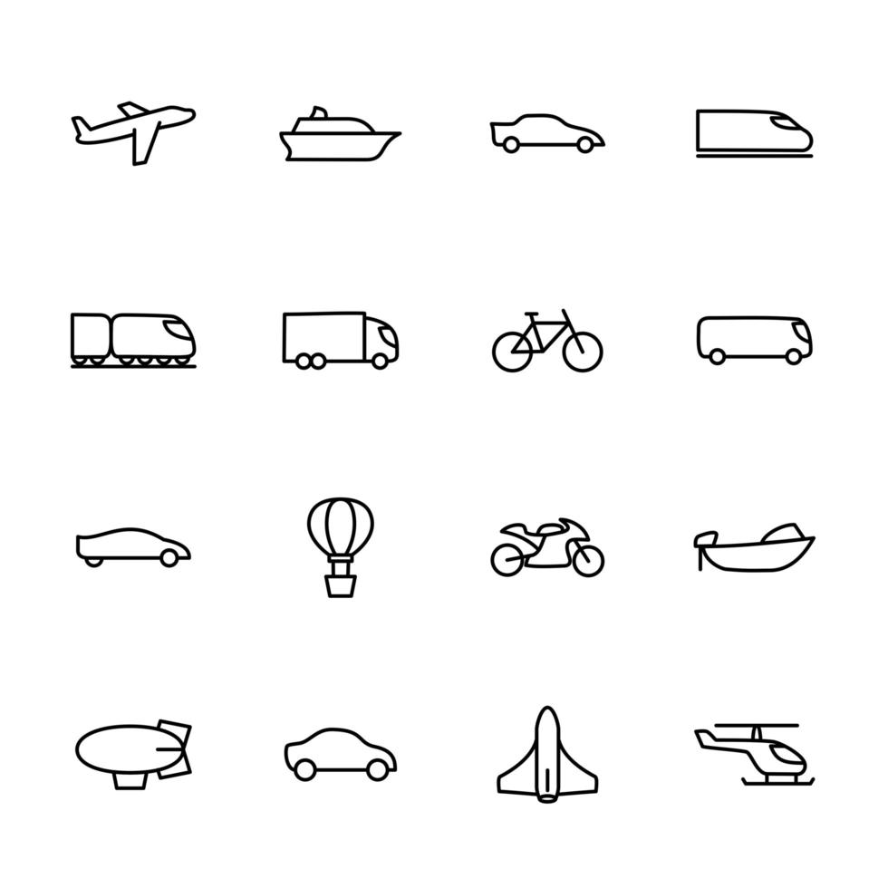 Line Icon Set of Popular Transportation Vehicle vector