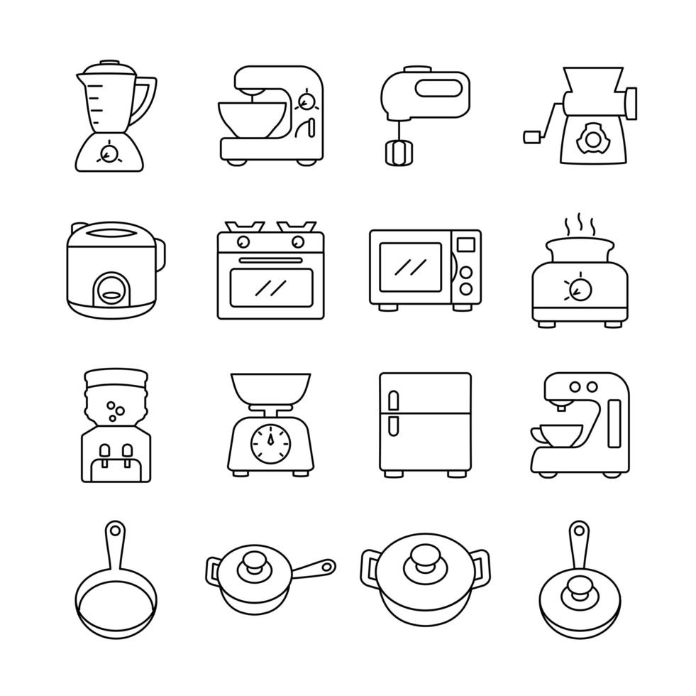 conjunto de iconos de línea de equipos de cocina vector