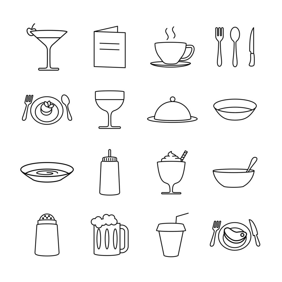 Food Serving Line Icon Set for Restaurant vector