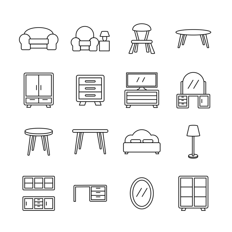 Home Furniture Line Icon Set vector