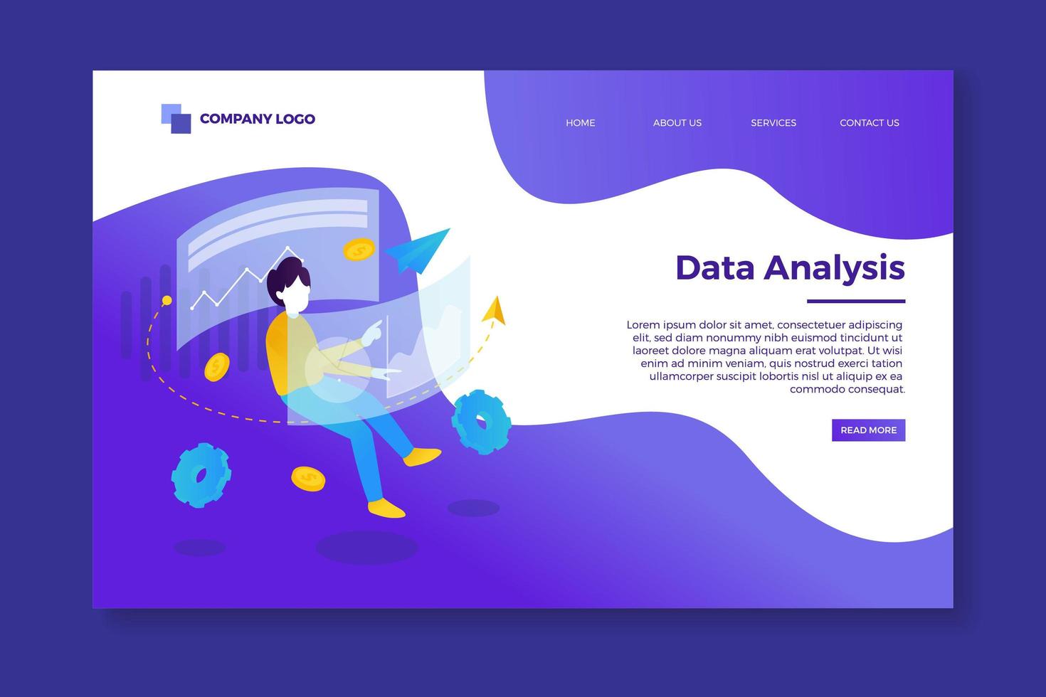 Data Analysis Landing Page Template vector