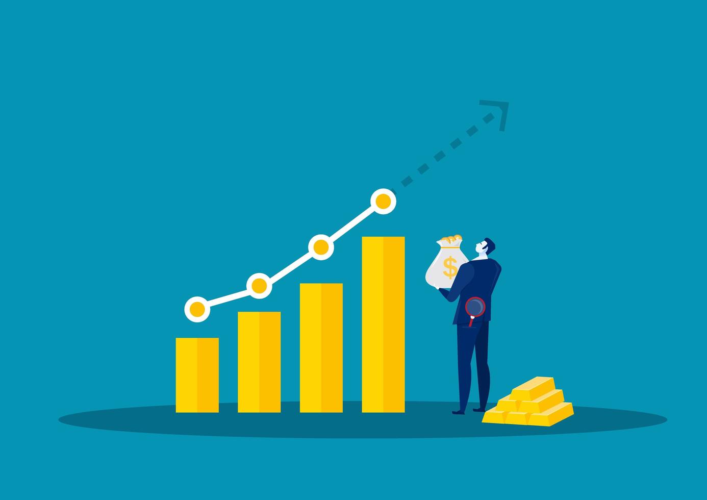 Business man analyzing growing chart vector