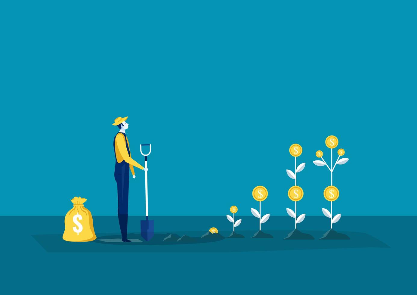 Farmer plants a money tree vector