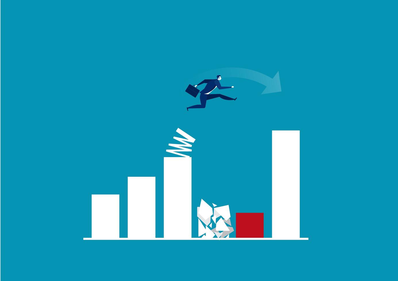 Business man jumping across bar chart vector