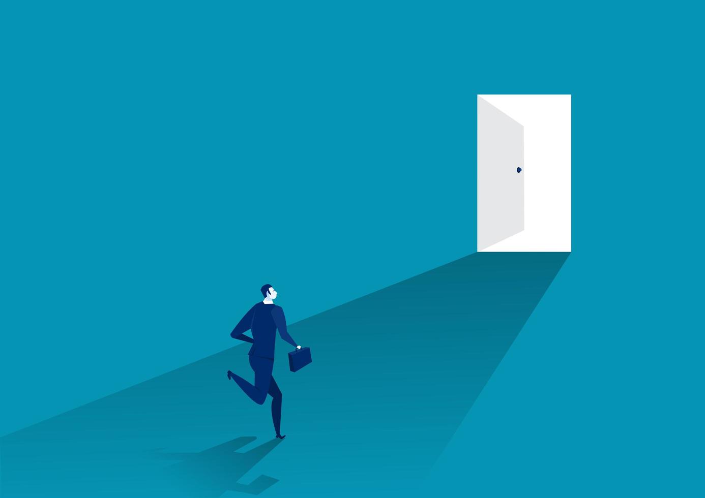 Business man running to open door vector