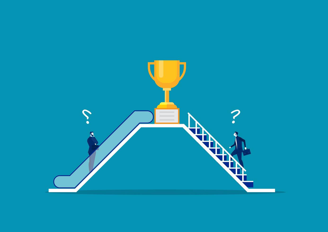 Business men using different ways to trophy vector