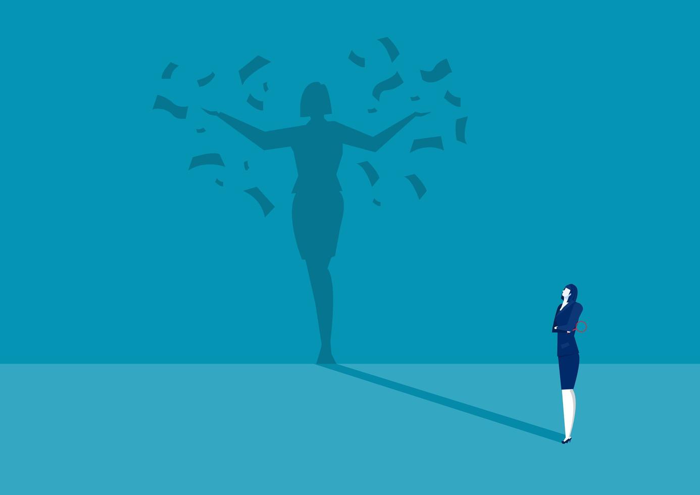 Business woman's money success shadow vector