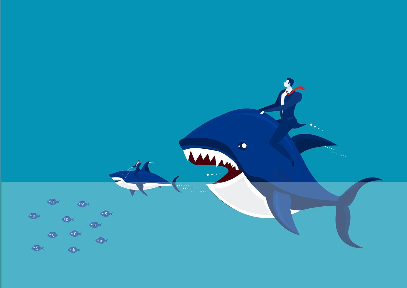 Business man riding big fish eating smaller fish vector