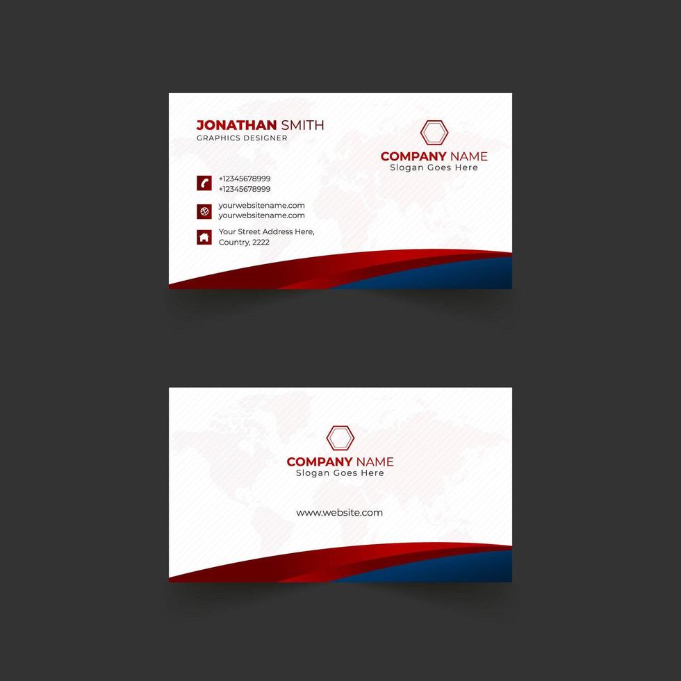 White business card with red and blue metallic accent vector