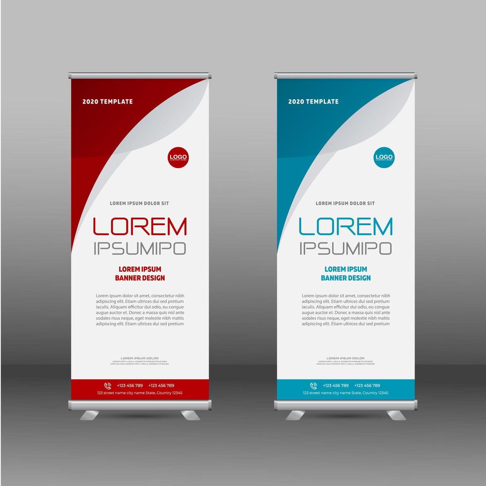 Professional roll up banner in red and blue vector