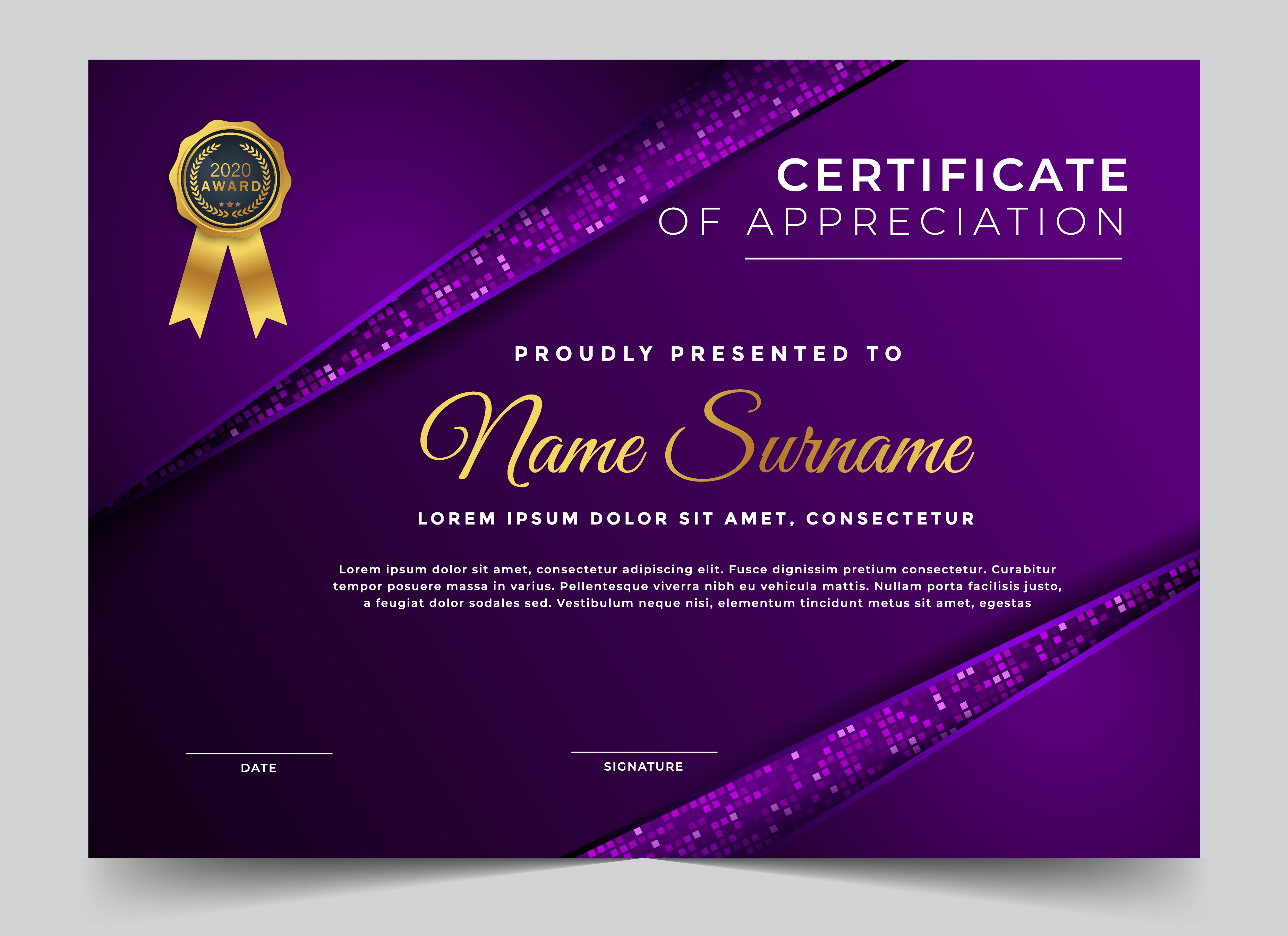 Metallic purple certificate of appreciation design 1225395 Vector Art