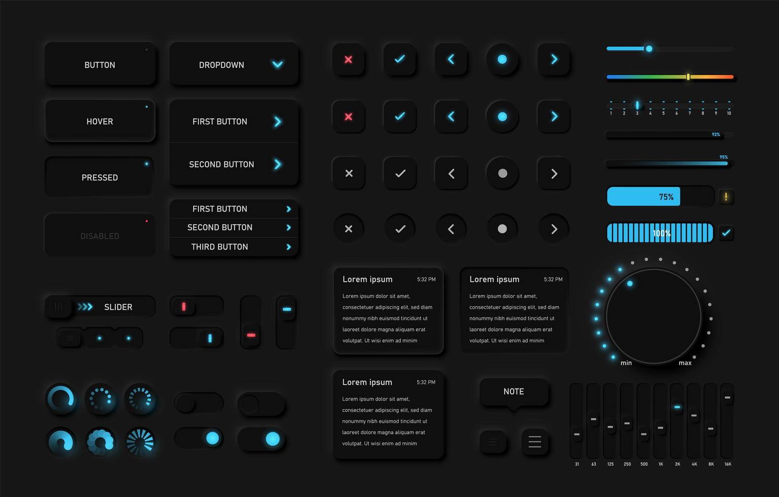 Detailed black user interface pack  vector