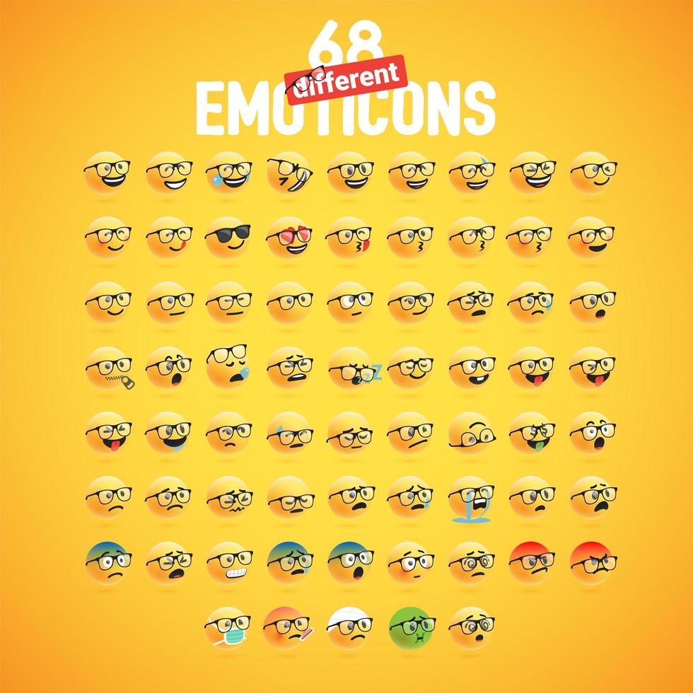 68 conjunto de emoticonos amarillos vector