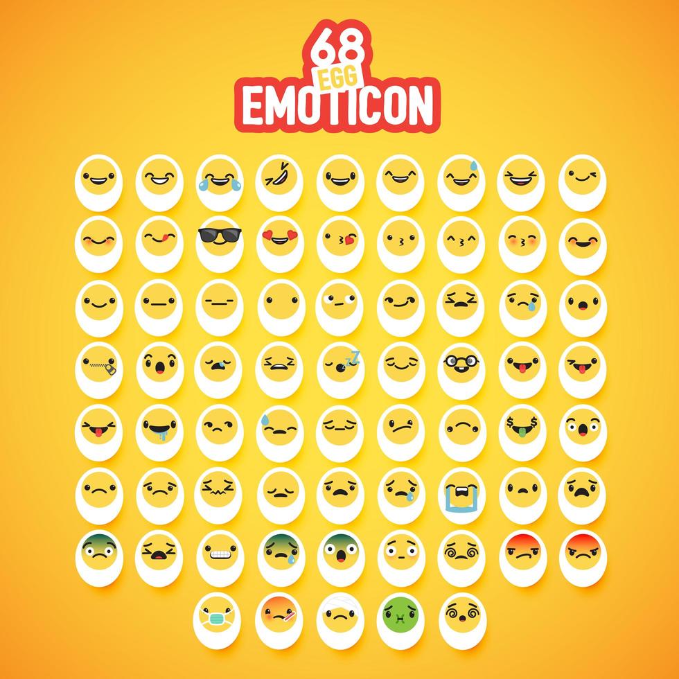 Yellow egg emoticon set vector