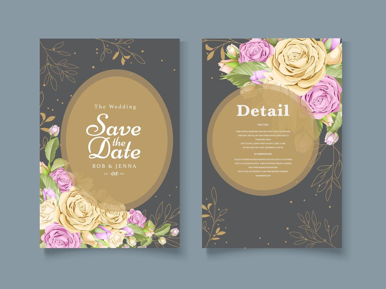 Gray and gold watercolor rose save the date vector