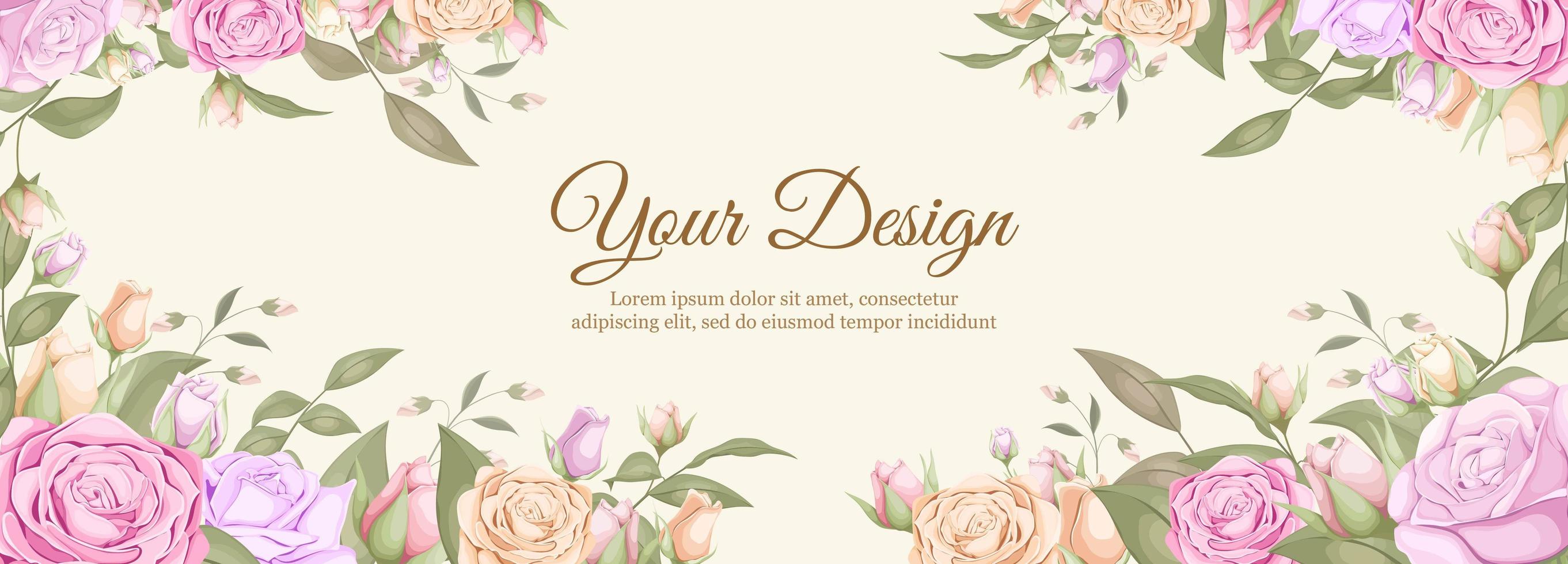 Wedding banner with watercolor rose borders vector