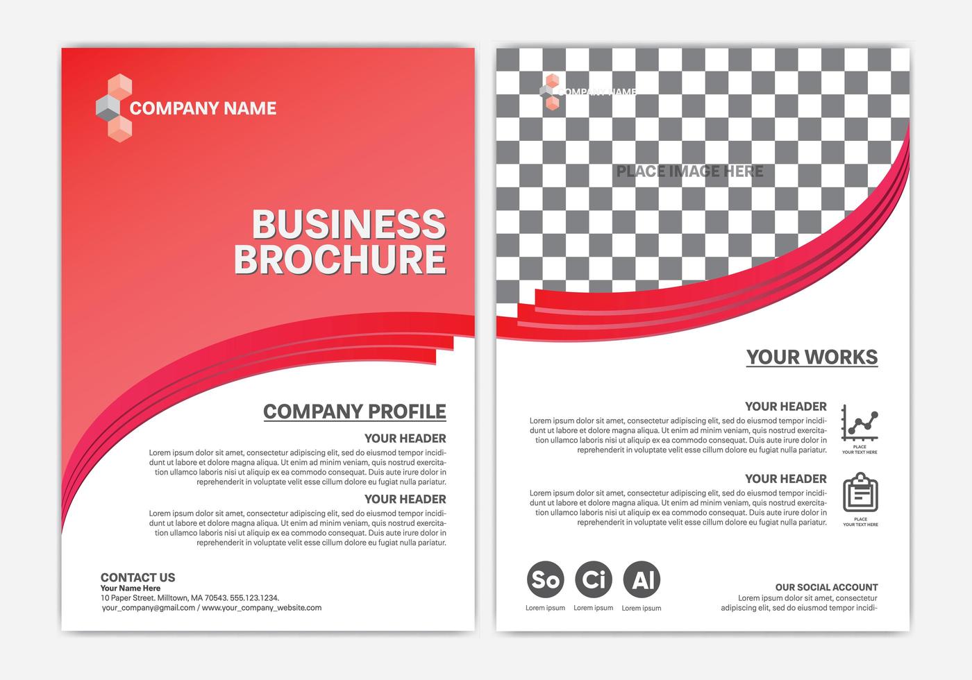 Red business brochure or annual report design vector