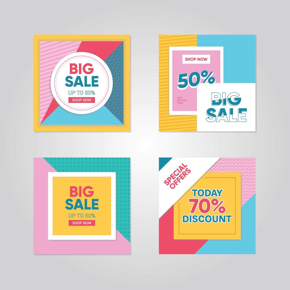Colorful graphic social media post set vector