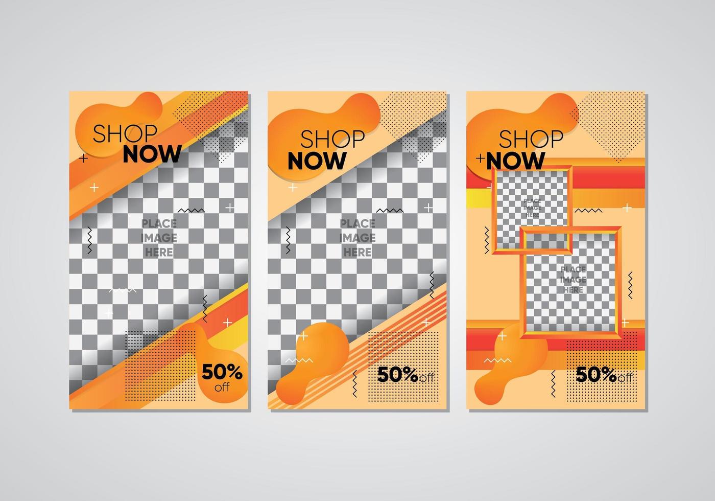 Orange social media shop now set vector