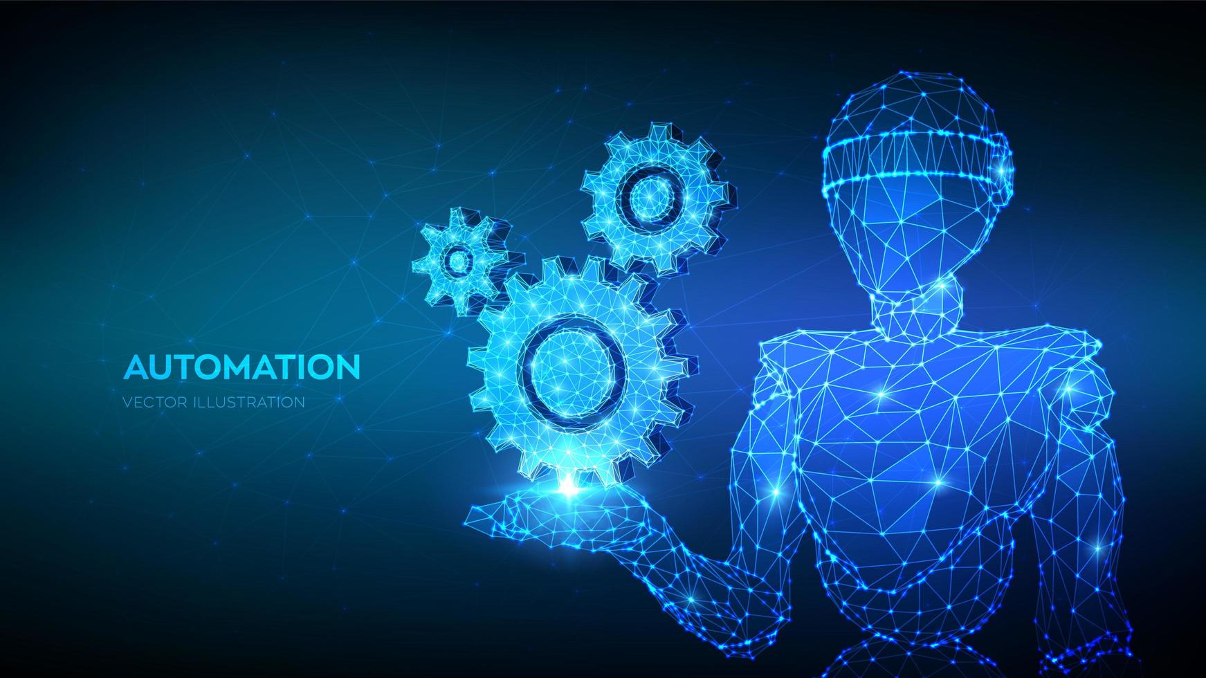 3d low polygonal robot holding gears vector