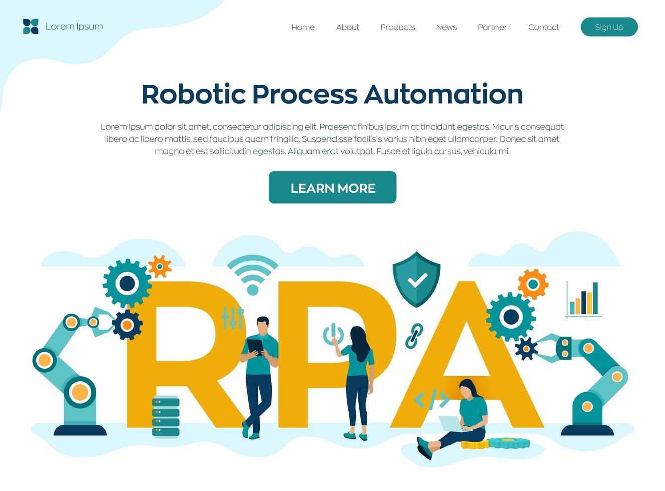 Robotic process automation technology landing page vector