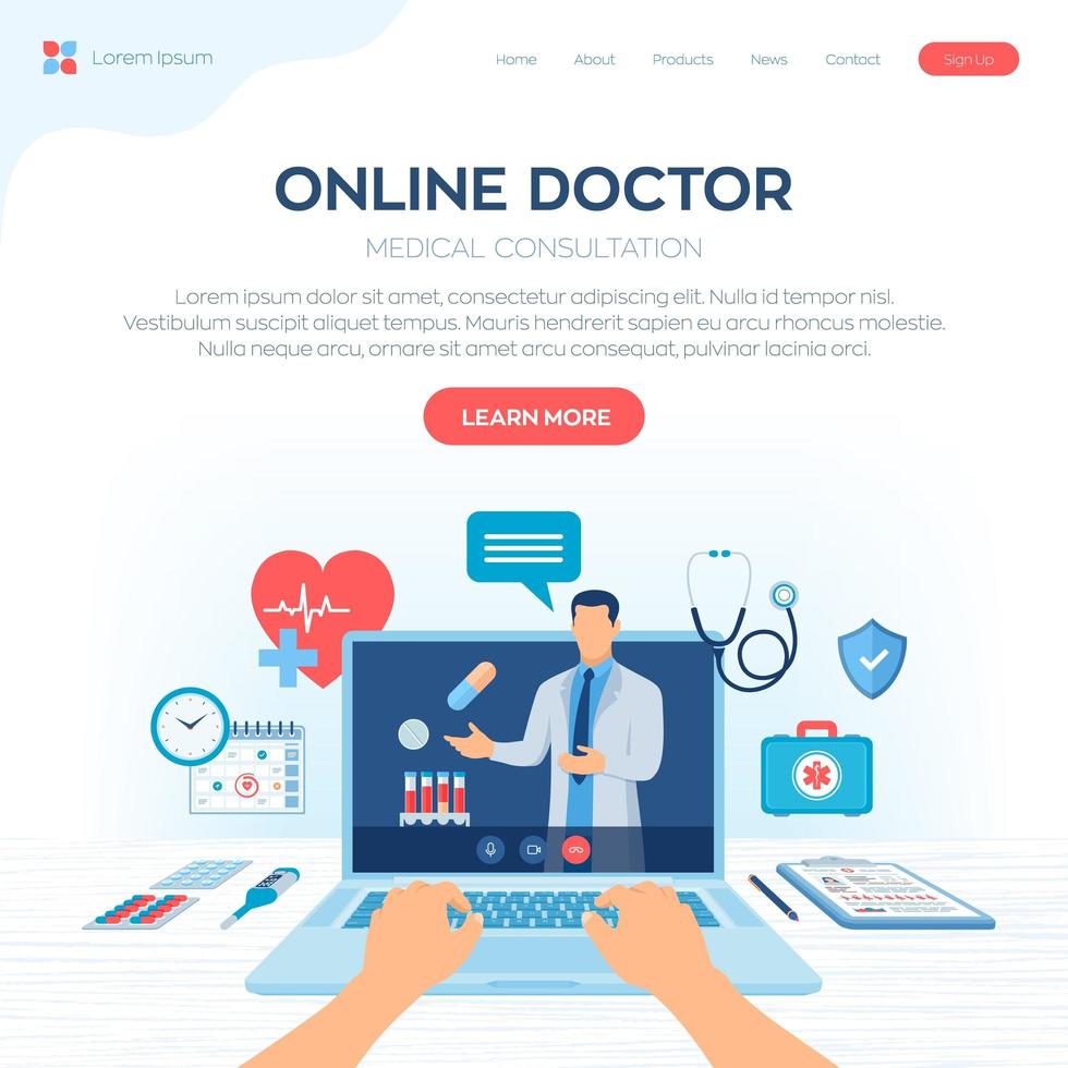 Online doctor medical consultation landing page vector