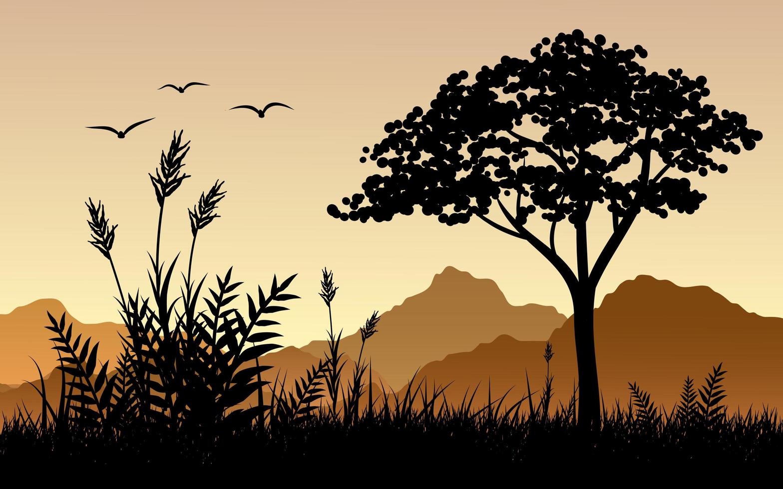 Plants and Mountains Silhouette vector