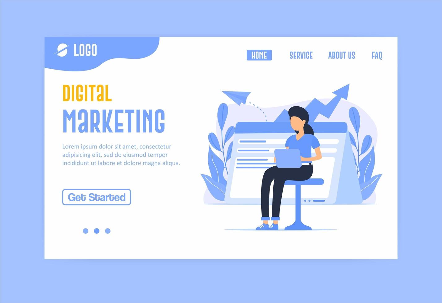 Digital marketing landing page in blue vector