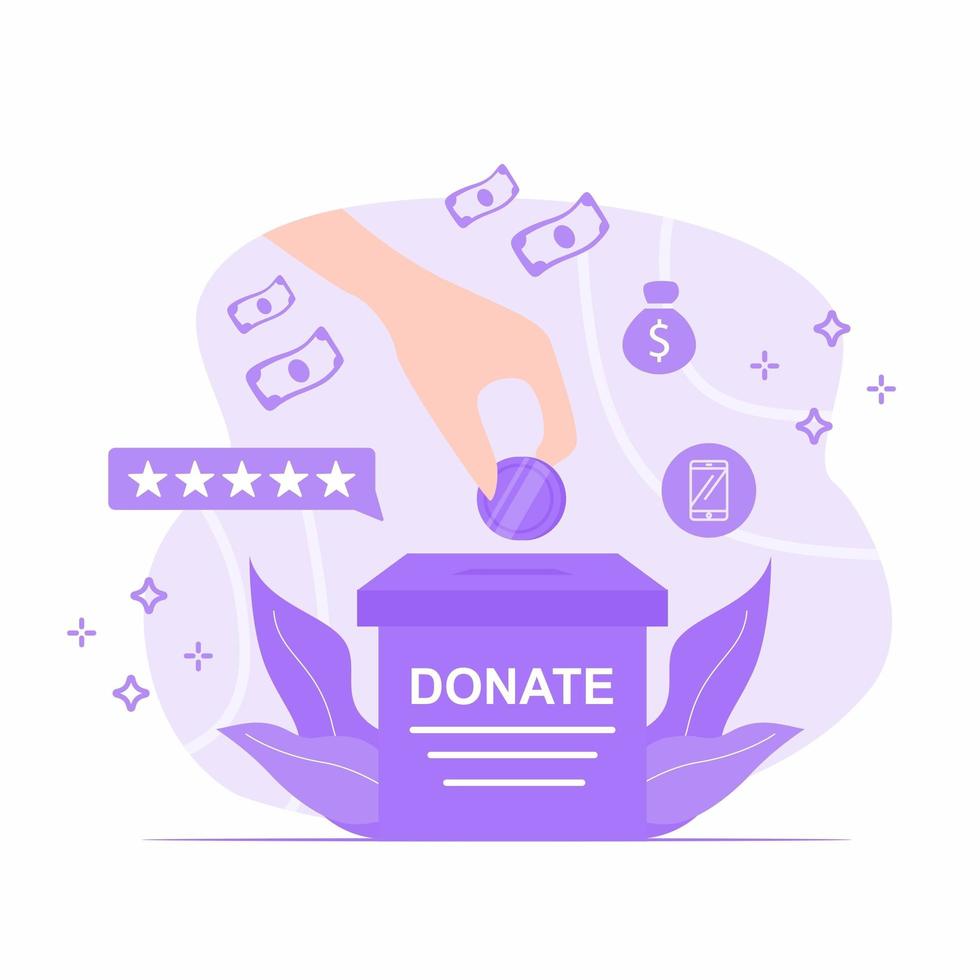 Hand putting coin in donation box vector