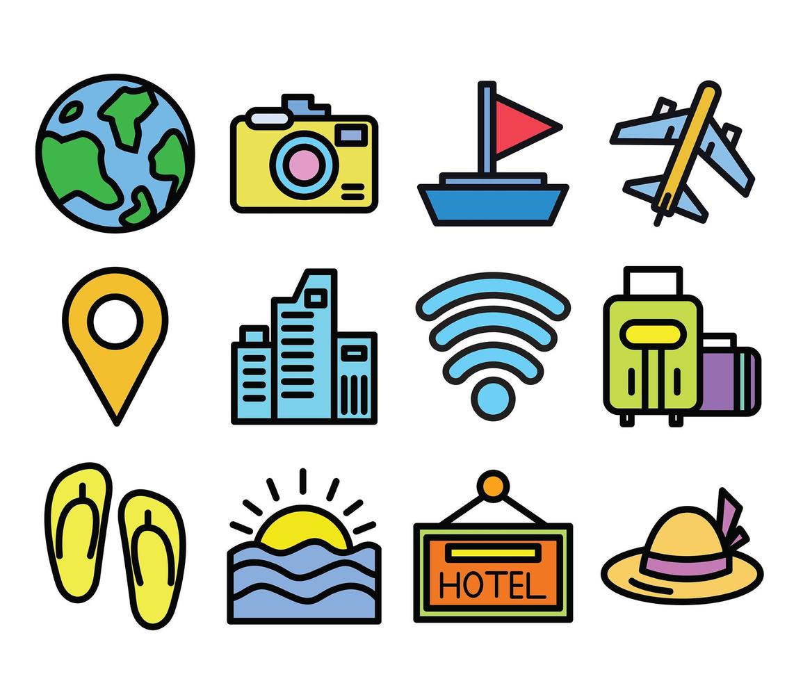 conjunto de iconos de viajes y turismo vector