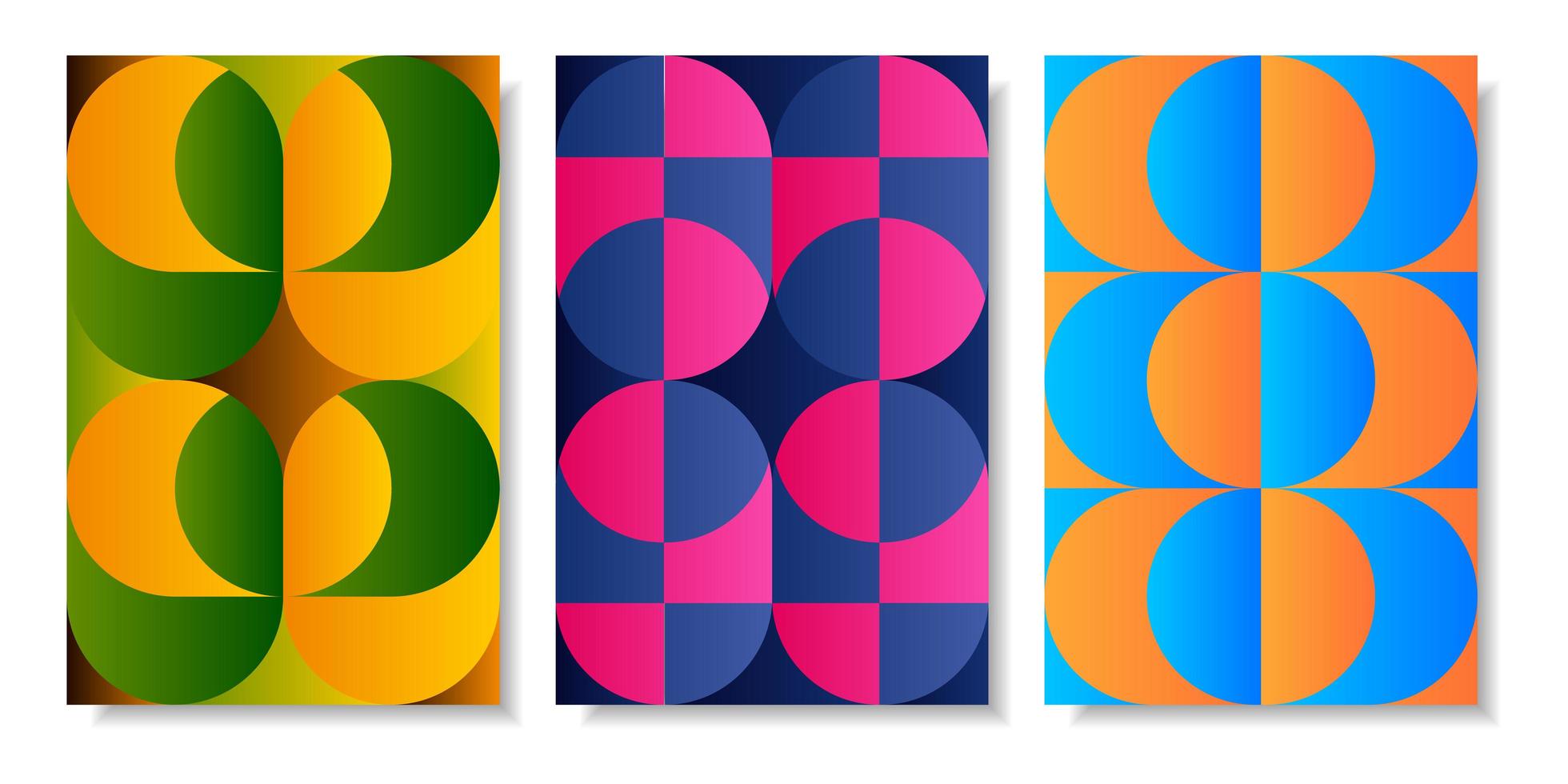 Colorful abstract geometric retro card set vector