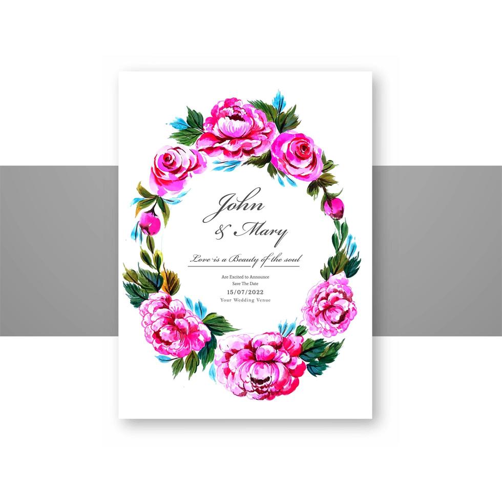 Wedding invitation decorative flowers circular frame card  vector