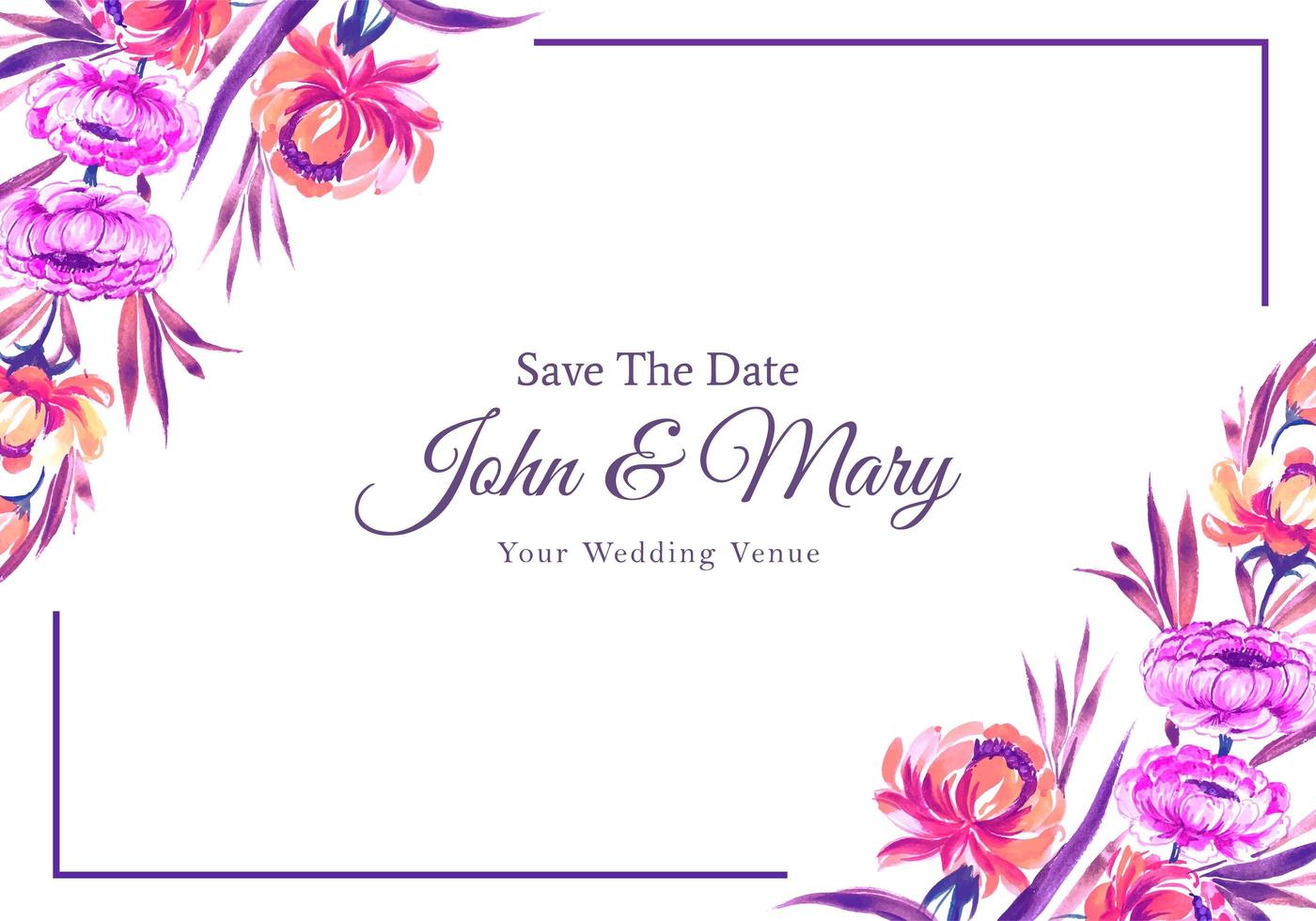 Wedding invitation colorful flowers frame card design