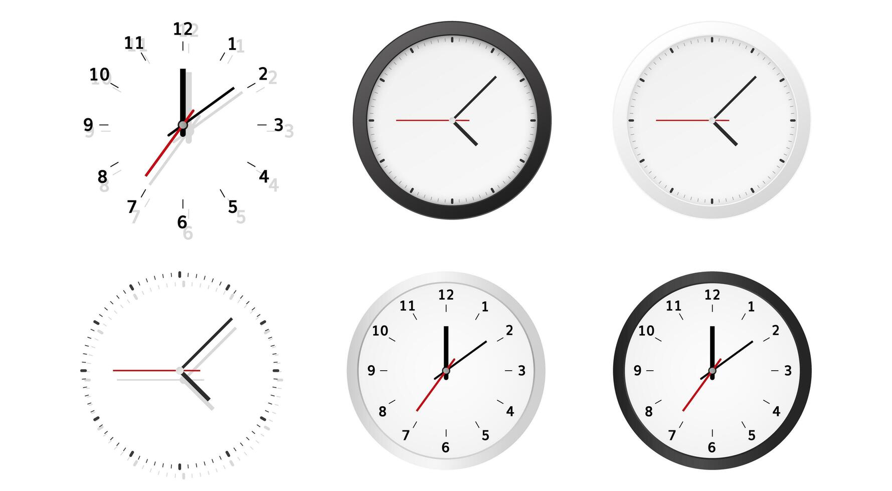 Collection of round analog dial clock faces vector